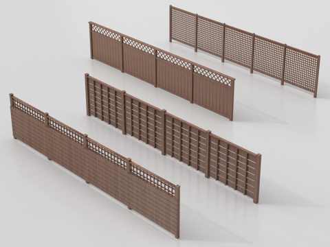 新中式栅栏 篱笆 围栏护栏 栏杆 庭院木栅栏 实木护栏su模型