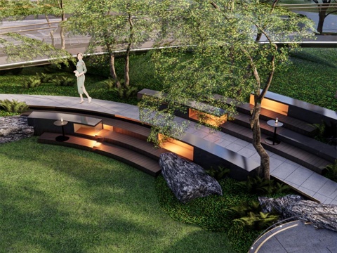  现代公园景观 林下空间 户外座椅su模型 