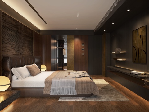  现代主人房主卧套房3d模型 