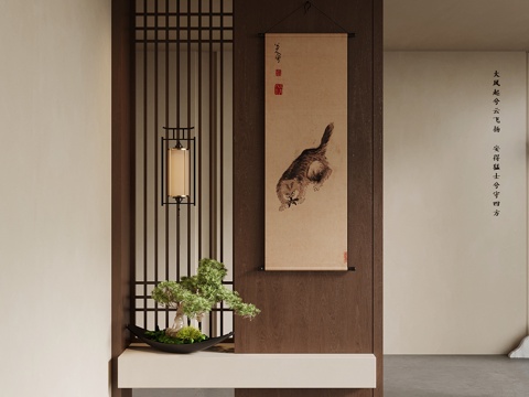 新中式玄关隔断su模型