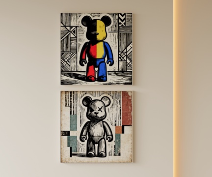  现代抽象卡通挂画组合su模型 