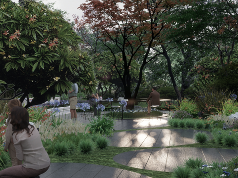  现代公园景观 林下空间 户外座椅 园林景观su模型su模型 