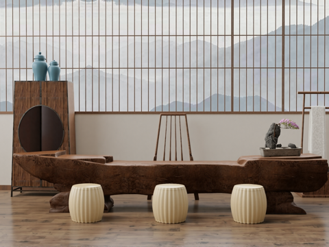  新中式茶室su模型 