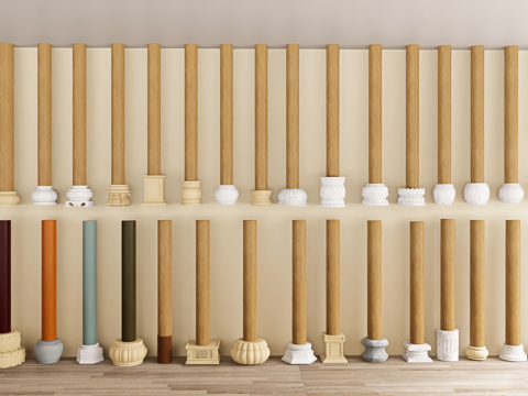  中式雕花柱础 柱头 柱脚 柱子底座su模型 