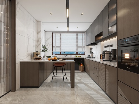  现代厨房有吧台模型3d模型 