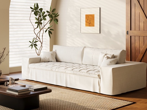 现代中古风多人沙发 布艺沙发su模型