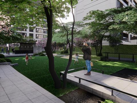  现代公园景观 林下空间 户外座椅su模型 