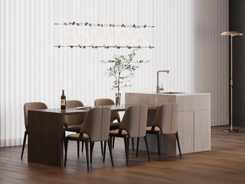 现代简约岛台 餐桌椅su模型