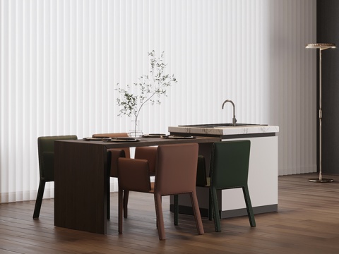  现代简约岛台 餐桌椅su模型 