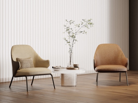  现代休闲椅 皮革沙发椅 边几3d模型 