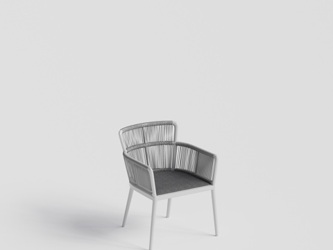  现代庭院花园 单人椅 金属绳编椅 餐椅组合3d模型 