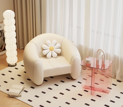 现代奶油风单人沙发 亚克力边几 落地灯su模型su模型