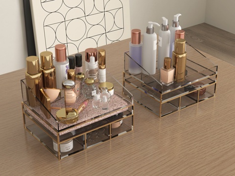 现代化妆品组合 装饰摆件 护肤品 装饰品su模型