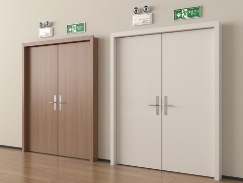 现代消防门 防火门 安全门 安全出口 应急感应灯su模型