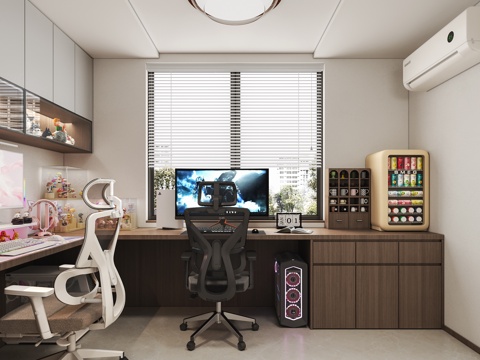  现代中古风双人电竞房3d模型 