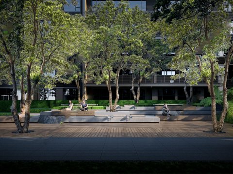  现代公园景观 林下空间 户外座椅su模型 