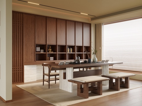  现代茶室 茶桌椅 茶柜su模型 