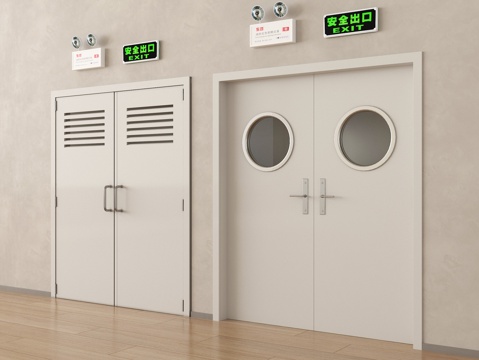 现代消防门 防火门 安全门 安全出口 应急感应灯su模型