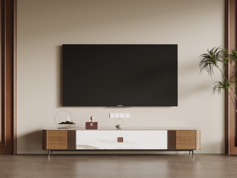 宋式风电视柜 壁挂式电视 装饰摆件su模型