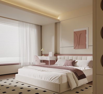  现代卧室 双人床su模型 