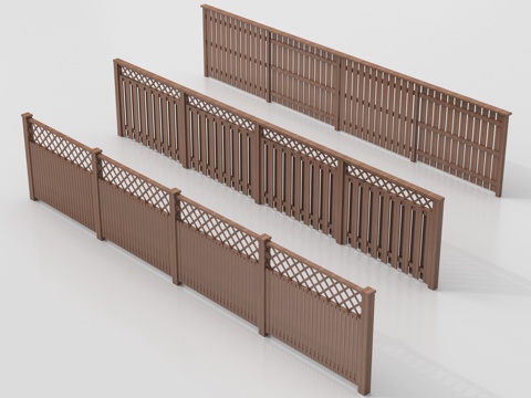 新中式栅栏 篱笆 围栏护栏 栏杆 庭院木栅栏 实木护栏su模型