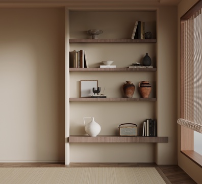 中古风置物架 书架su模型