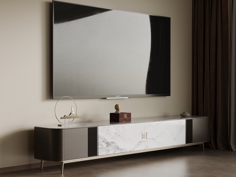  新中式电视柜 矮柜su模型 