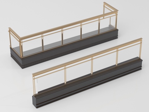  玻璃围栏防护栏 阳台护栏栏杆su模型 
