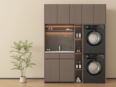  现代洗衣机柜 阳台柜 洗衣机 烘干机 卫浴用品3d模型 