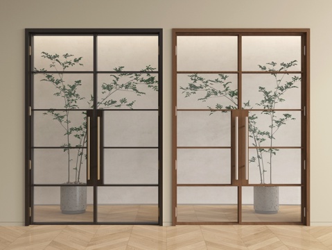 中古风玻璃双开门 长虹玻璃门 厨卫门 阳台门su模型