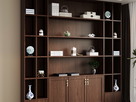 新中式书柜 置物柜 博古架su模型