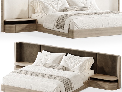  背景双人床3d模型 