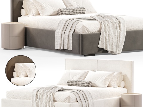  现代意式布艺双人床3d模型 