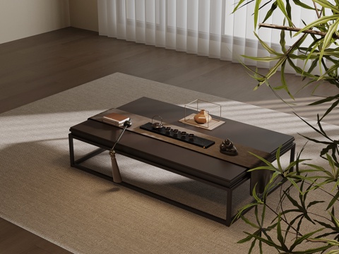  新中式茶几 实木方形茶几3d模型 