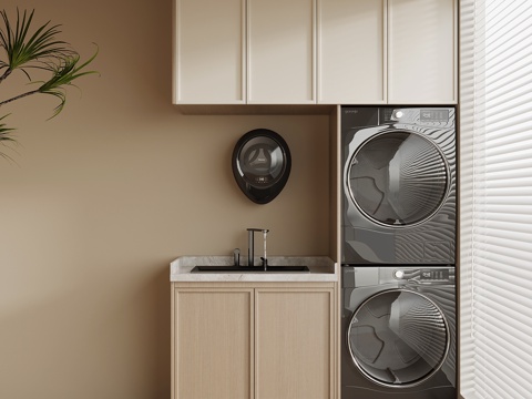  中古风洗衣机柜 阳台柜su模型 