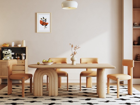  原木风餐厅 简约餐厅 奶油风餐厅 餐桌椅3d模型 