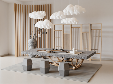  新中式茶室su模型 