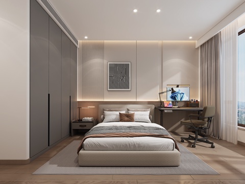  现代卧室书房儿童房写字桌3d模型 