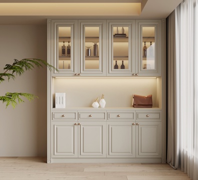 法式奶油风酒柜 餐边柜su模型