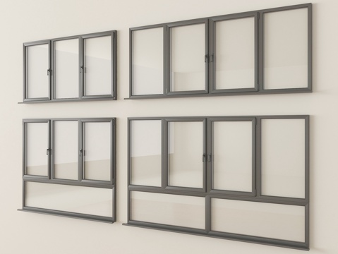 现代窗组合 平开窗 落地窗 阳台窗su模型