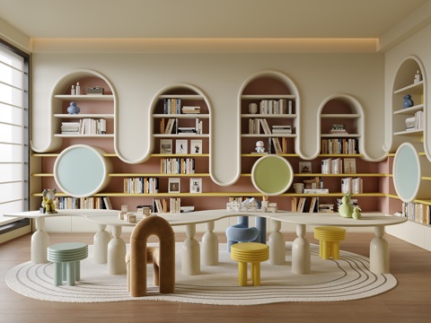  现代阅览室 幼儿园阅览室su模型 