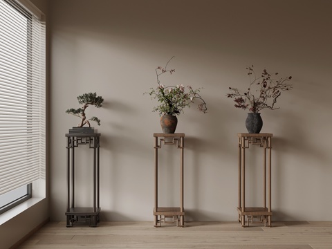 新中式花架 花瓶su模型