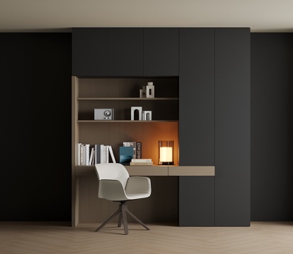 现代书桌一体柜su模型