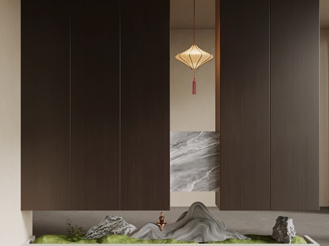  新中式玄关 入户装饰玄关su模型 