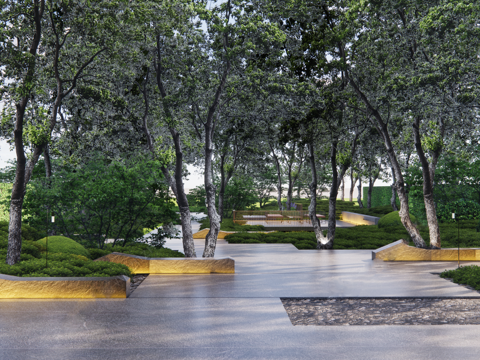  现代公园景观 林下空间 户外座椅 园林景观su模型 