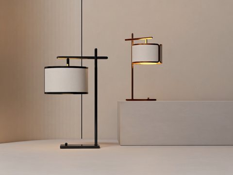 现代简约灯具 艺术感照明 双灯罩 落地灯 艺术台灯su模型