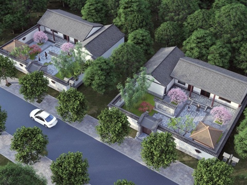 新中式乡村庭院 乡村民房 古建民俗 民宿建筑su模型