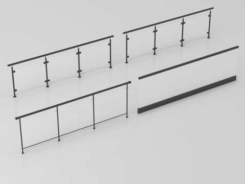 玻璃围栏防护栏 玻璃栏杆 扶手 铁艺栏杆su模型