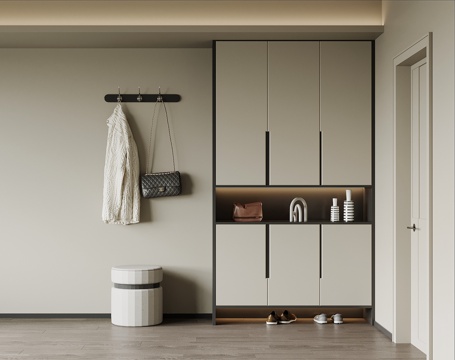 现代鞋柜 入户玄关柜 挂钩su模型 