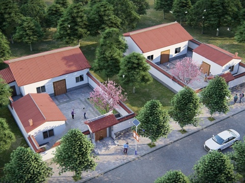 新中式乡村庭院 乡村民房 古建民俗 民宿建筑su模型